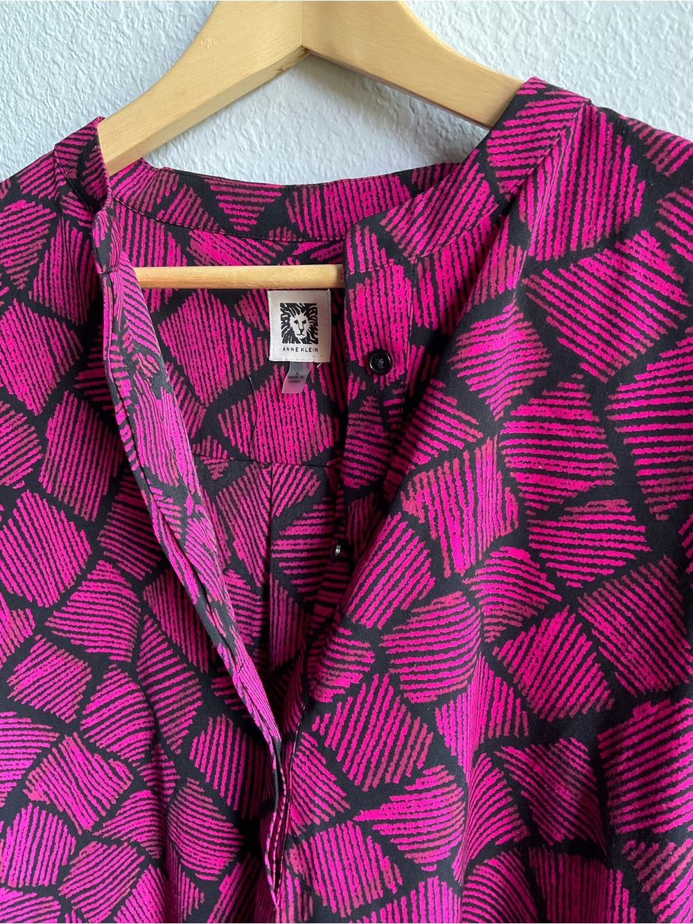 Anne Klein Magenta & Black Geometric Long Sleeve Tunic Dress - Picture 5 of 5